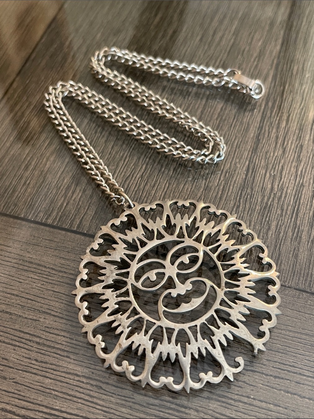 Vintage Reed & Barton Pewter Sun Face Pendant “Flawed”